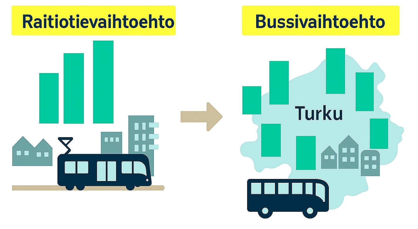 Raportti huomioi rakentamisen volyymin vain raitiotiekäytävässä myös runkobussivaihtoehdossa.